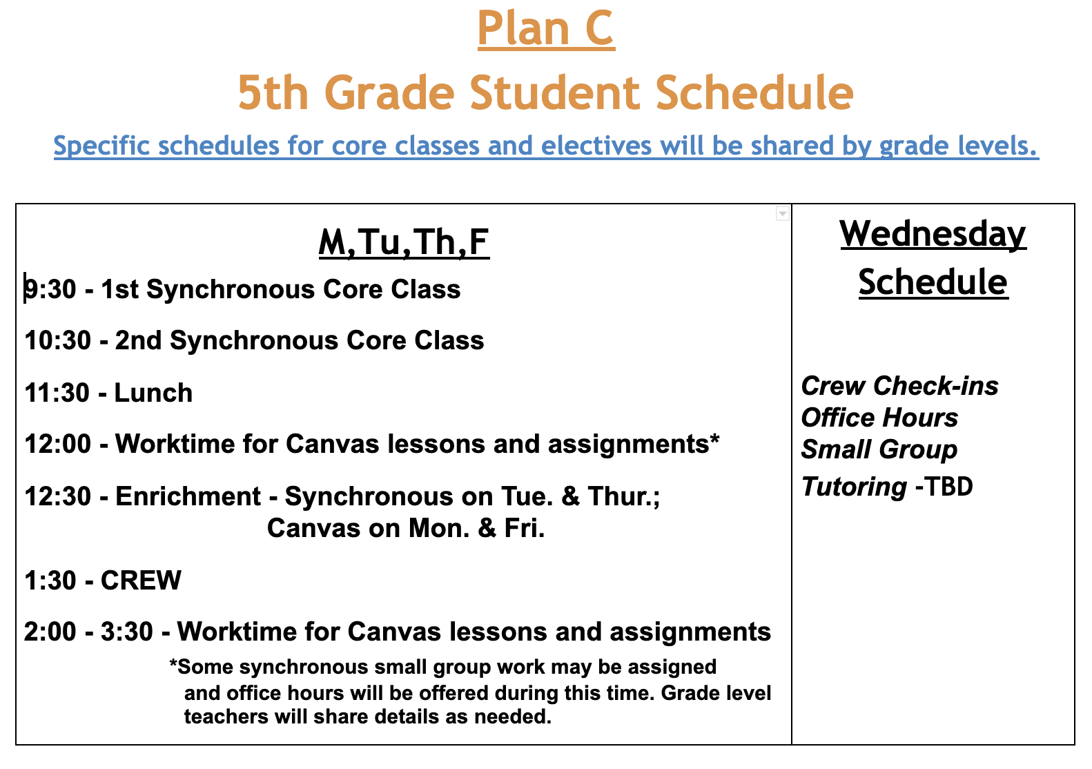 Plan C Daily Schedules Franklin School Of Innovation